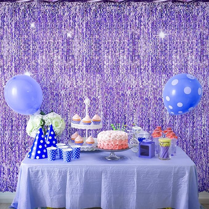 Jutom 6 Pieces 3.3 x 6.6 ft Wavy Tinsel Foil Fringe Curtains Foil Fringe - Image 8