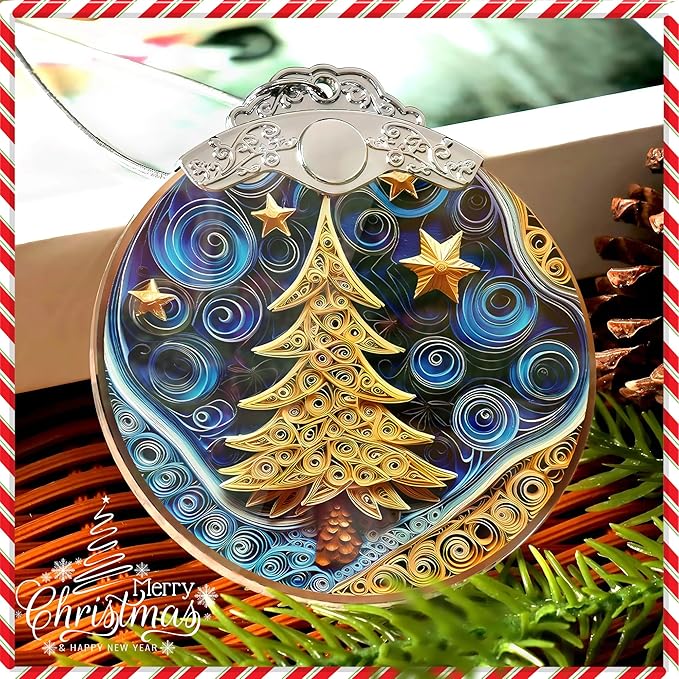 Christmas Ornament 2025, Christmas Tree Round Shape, 4 Inch Acrylic Ornament Art - Image 2