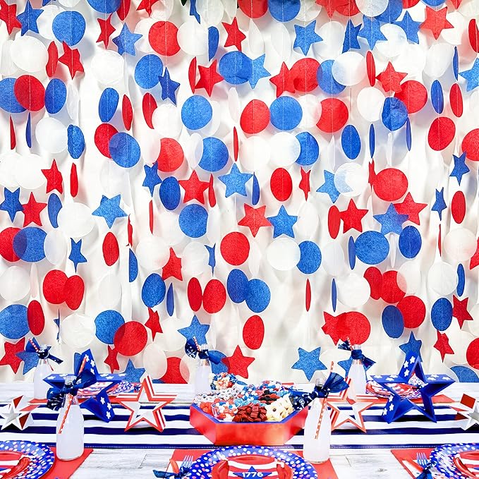 173Ft Navy Blue Red and White Party Decorations Big Star Circle Dots Backdrop by pinkblume