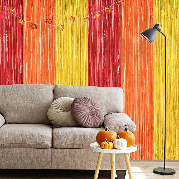 2 Pack Thanksgiving Backdrop, 3.28 FT x 7.05 FT Red Orange Gold Party Streamer - Image 7
