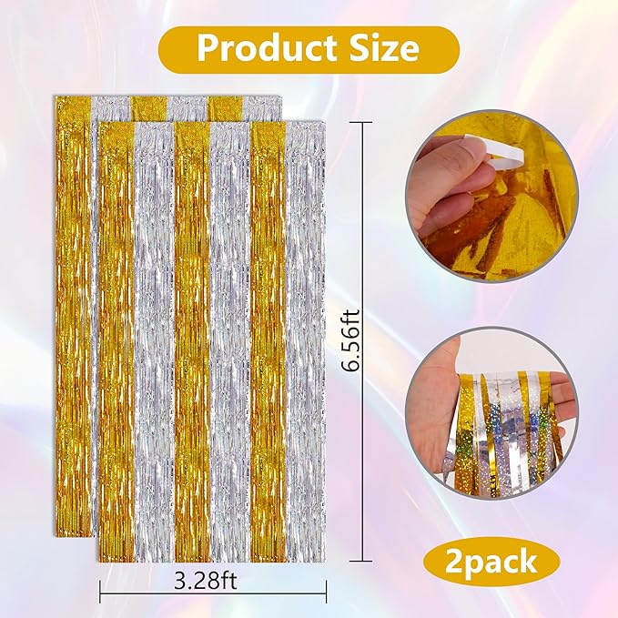 BEISHIDA Gold Silver Door Streamers Backdrop Foil Fringe Tinsel Party Streamers - Image 2