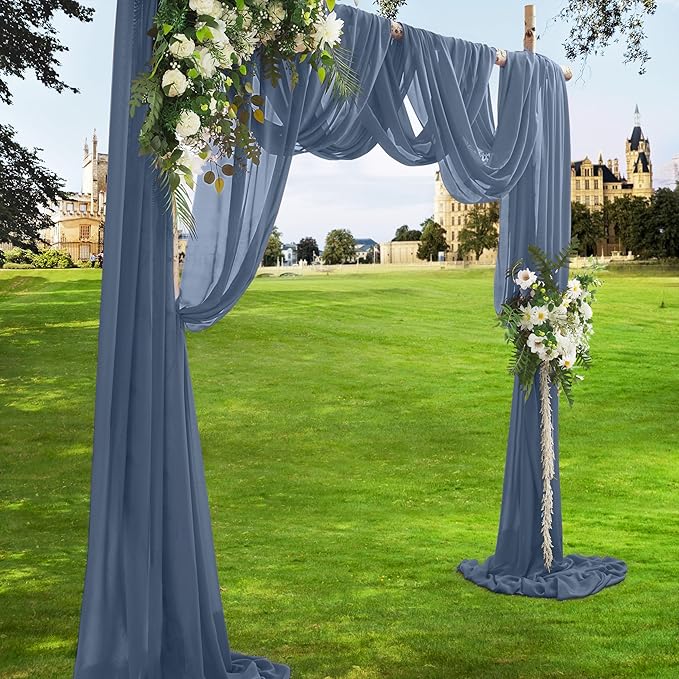 VACVELT Wedding Arch Draping Fabric Dusty Blue Chiffon, 1 Panel Sheer Drapes 30 - Image 2