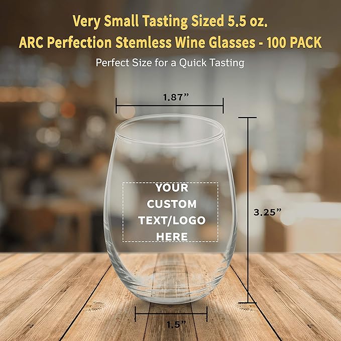 Custom Stemless Wine Glasses by ARC 5.5 oz. Set of 100, Personalized Bulk Pack - Image 5