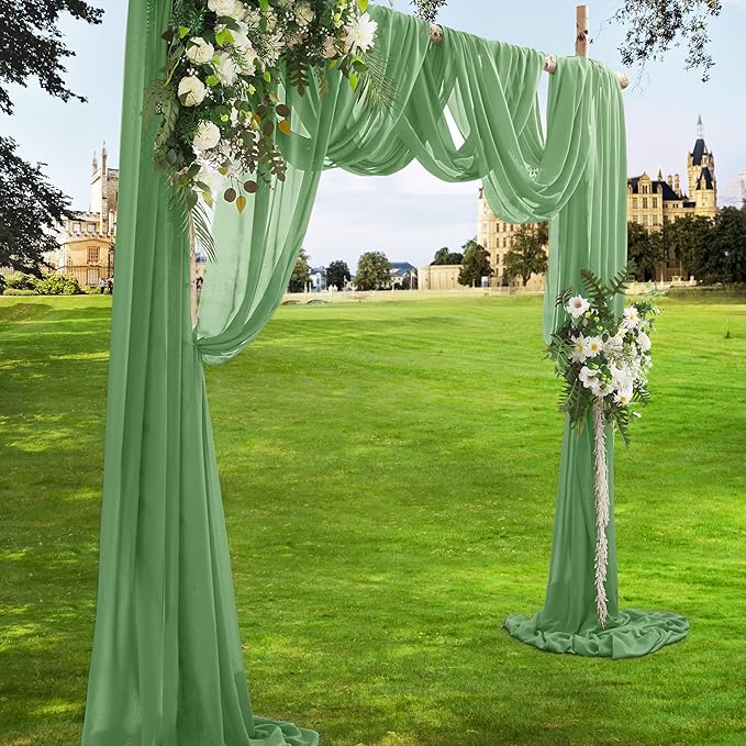 VACVELT Wedding Arch Draping Fabric Sage Green Chiffon, 1 Panel Sheer Drapes 30 - Image 2