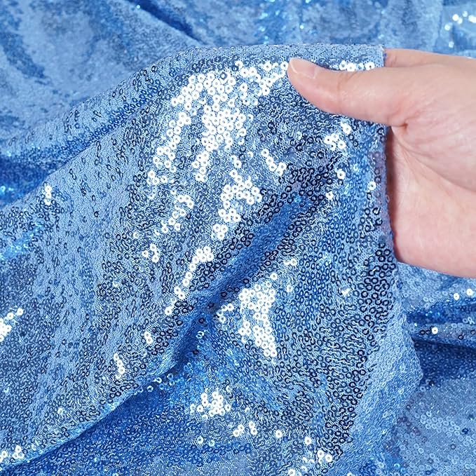 SquarePie Sequin Curtain 2FT x 8FT Baby Blue 2pcs Backdrop Sparkly Wedding - Image 4