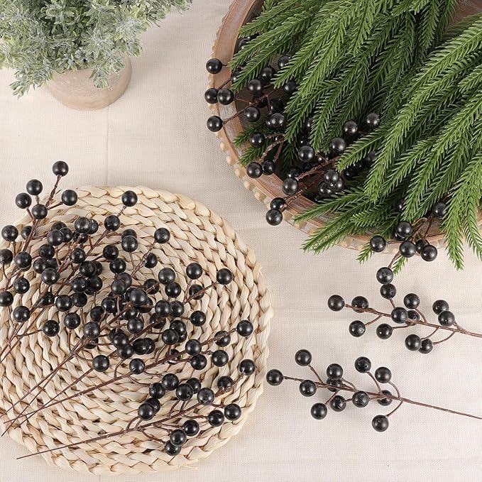 40 Pcs Artificial Berry Stems Branches, Halloween Black Faux Holly Berries - Image 5
