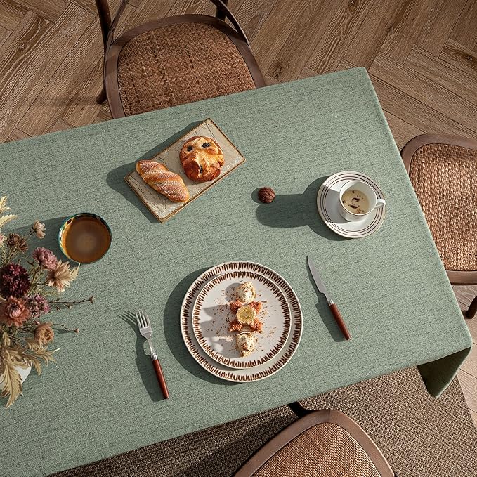 MIULEE Sage Green Linen Tablecloth 60x84 Inch Rectangle Table Cloth Waterproof - Image 7