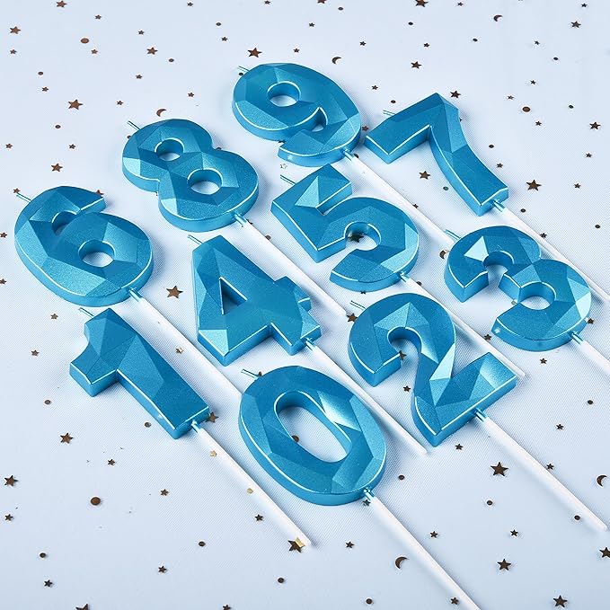 PHD CAKE 2.76 Inch Crystal Blue 3 Number Birthday Candles, Cake Number Candles - Image 3