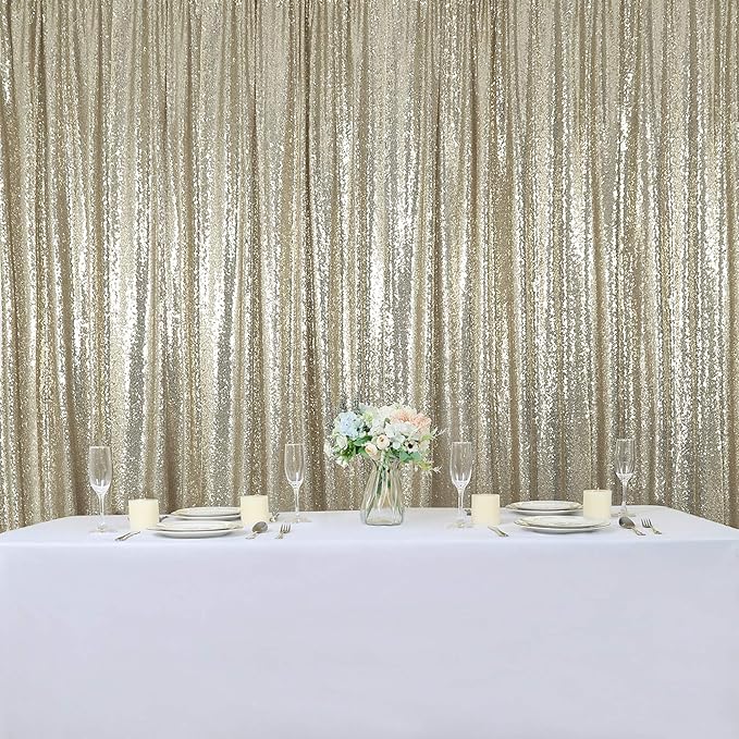 Hahuho Champagne Sequin Backdrop Curtain, Party Decoration（4 Panels, 2FT x 8FT - Image 7