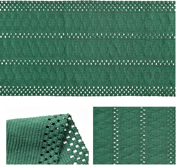 Artoid Mode Dark Green Farmhouse Woven Rustic Hollow Table Runner, Seasonal - Image 6