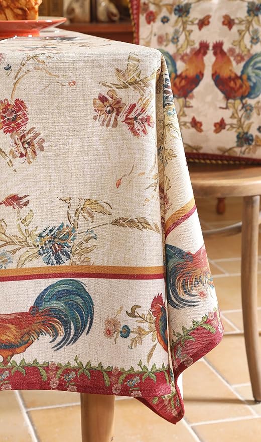 patdrea Designer Linen Red Long Rectangle Tablecloth, Vintage French Animals - Image 9