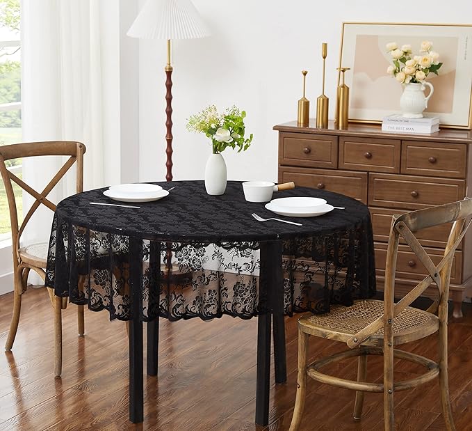 LinenZone Extra Large Black Round Tablecloth by LinenZone