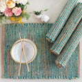 Chardin Home Natural Jute & Aqua Turquoise Placemats, 13x19 in Dining Table by ChardinHome