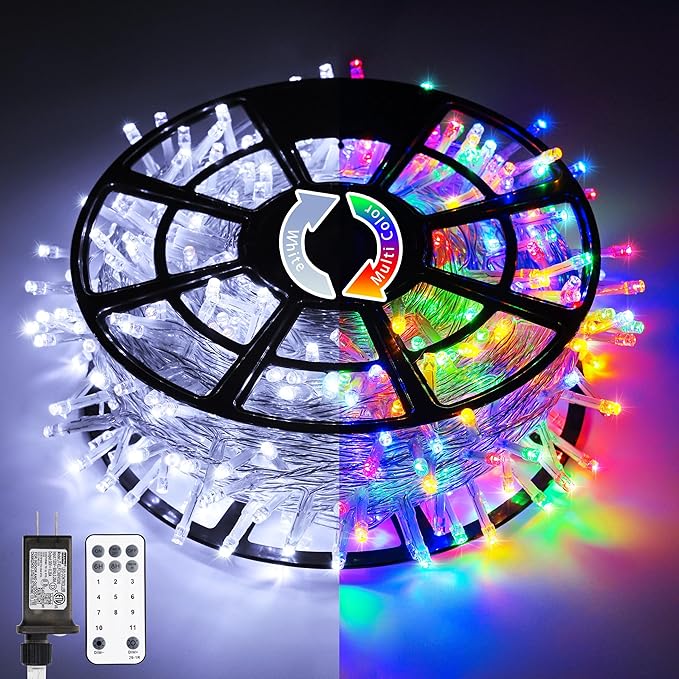 JMEXSUSS 600 LED Color Changing String Lights Plug in, 168FT White & Multicolor by JMEXSUSS