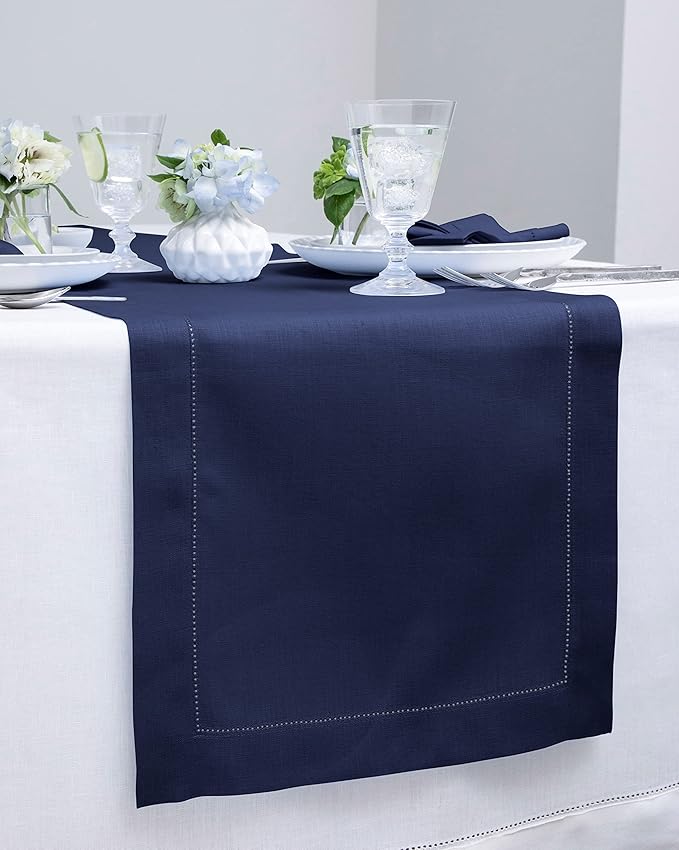 Solino Home Linen Navy Blue Table Runner 144 Inches Long - Image 2