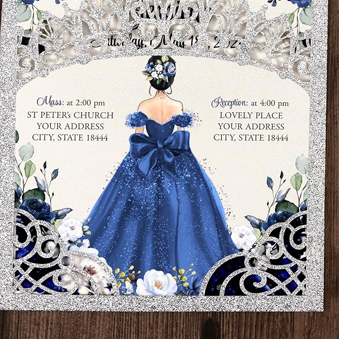 50Pcs Navy Blue Crown Invitations - Image 5