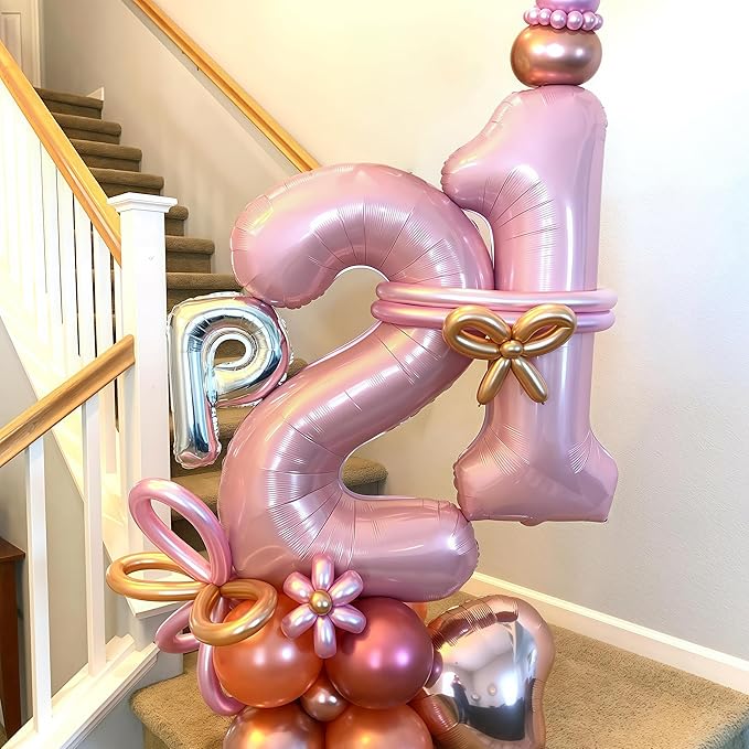 21 Balloons Number, Giant Pastel Pink Number 2 & 1 Helium Foil Balloon - Image 5