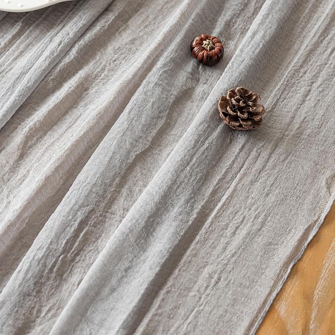 Grey Gauze Rustic Cheesecloth Table Runner 120 Inch 10 FT - Image 5