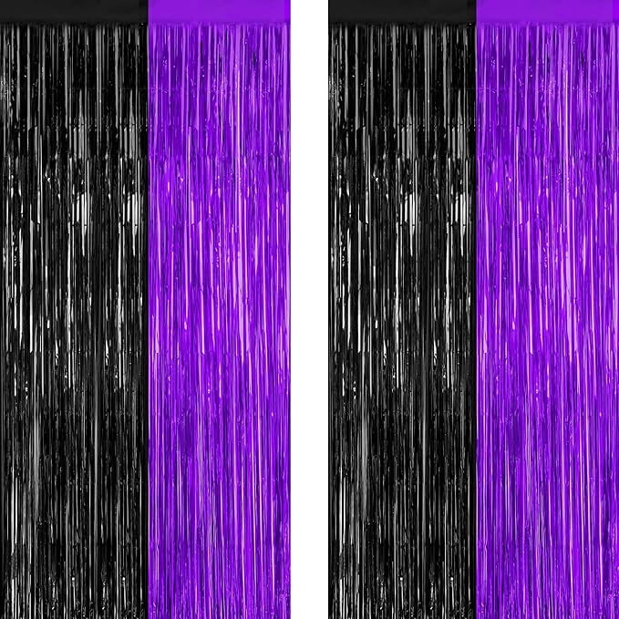 2 Pack Halloween Decor, 3.28 FT x 7.05 FT Purple and Black Foil Streamer by ZATAYE