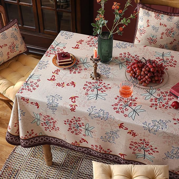 patdrea Designer Linen Small Rectangular Table Cloth, French Vintage Red Floral - Image 8