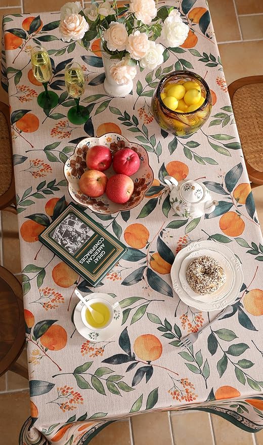 patdrea Designer Vintage Linen Long Rectangle Table Cloth, Framhouse Oranges - Image 8