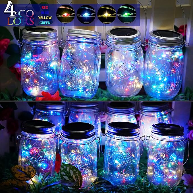 SunKite Solar Mason Jar Lights, 8 Pack 20 LED Waterproof Fairy Firefly Jar Lids - Image 2