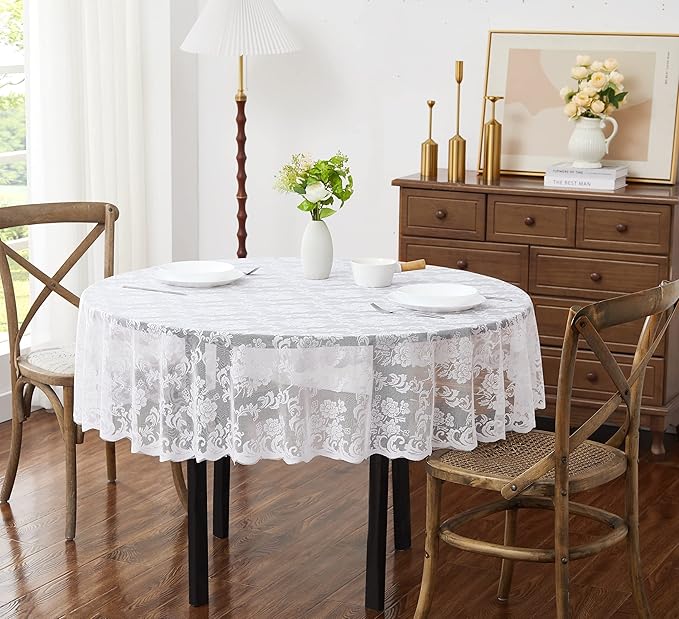 LinenZone Extra Large White Round Tablecloth by LinenZone