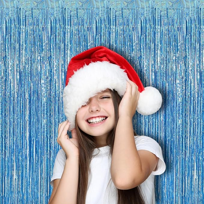 BRAVESHINE Light Blue Tinsel Foil Fringe Curtains - Image 5
