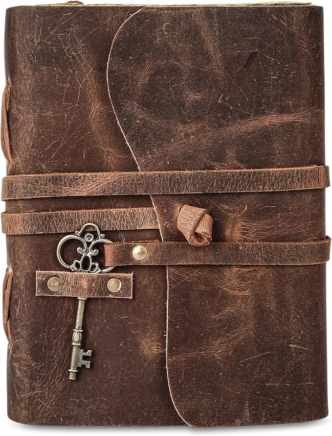 Leather Journal with Deckle Edge Paper 7x5 inch and Vintage Key | Handmade - Image 2