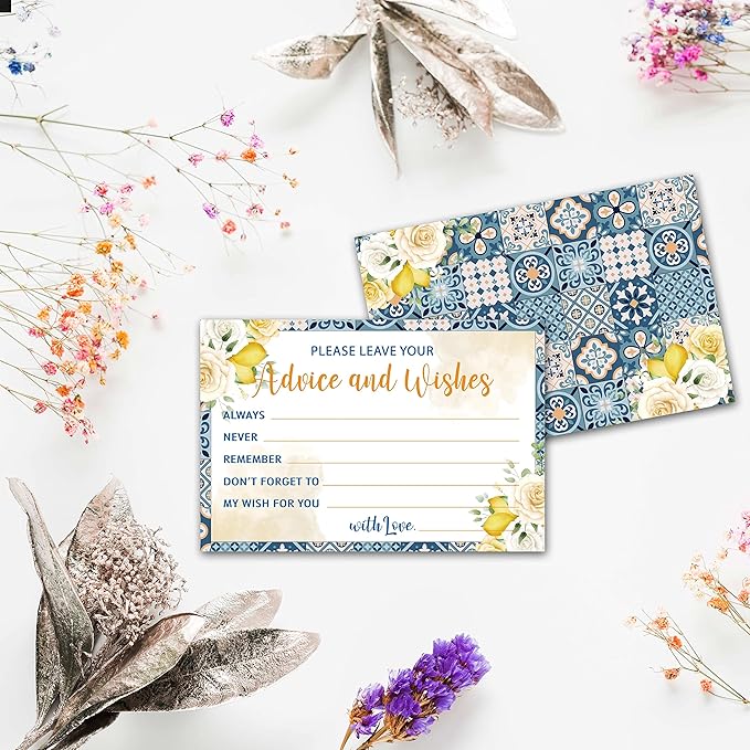 Mediterranean Lemon Advice and Wishes Cards, Mr and Mrs, Bride Shower, Wedding - Image 3