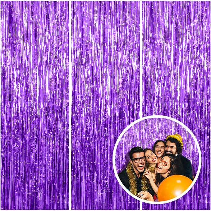 3 Pack Purple Streamers Backdrop Curtain Halloween Party Decorations Purple by AMONE