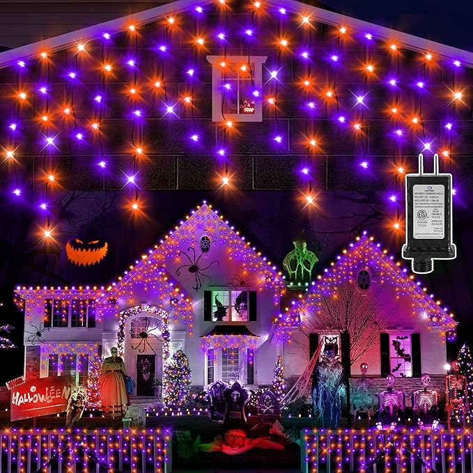 KNONEW 33FT 400 LED Orange Purple Halloween Lights Outdoor Black Wire String by KNONEW