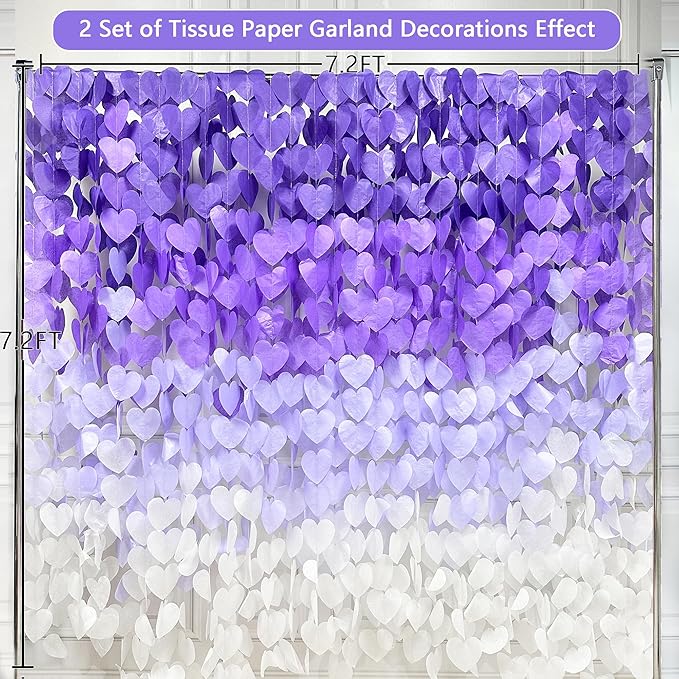 205Ft Lavender Party Decoration Ombre Purple White Heart Backdrop Streamer - Image 3