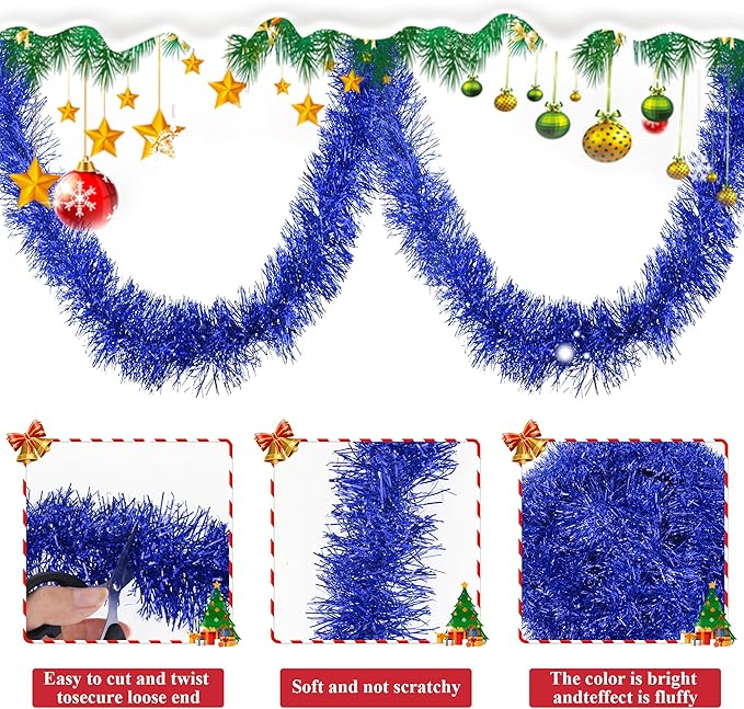 32.8 Ft Blue Christmas Tinsel Garland Metallic Shiny Tassle Banner Wall Hanging - Image 3
