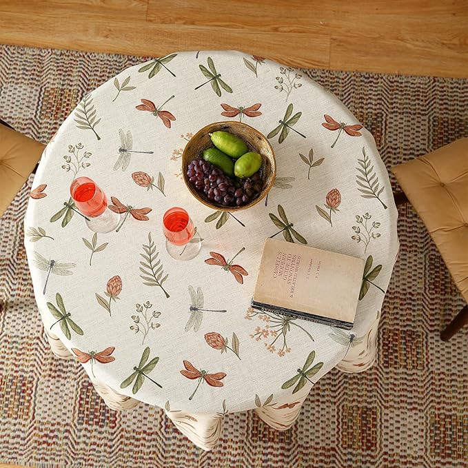 ISAENNE Designer Floral Linen Small Round Tablecloth, French Off White Elegant - Image 6