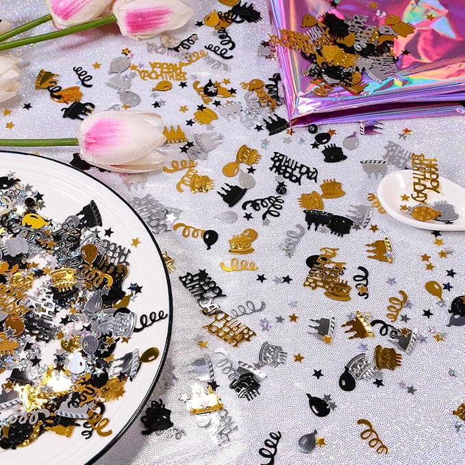 Gold and Black Happy Birthday Confetti, Baby Shower, DIY Arts and Crafting - Image 5