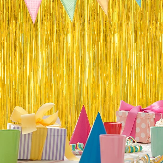 2 Pack Gold Tinsel Backdrop, 3.28 FT x 7.05 FT Metallic Fringe Curtain - Image 5