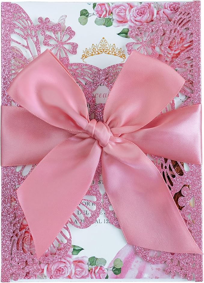 20 PCS 5.12x7.2 Butterfly Quinceanera Invitation, Laser Cut Wedding Invitation by FEIYI