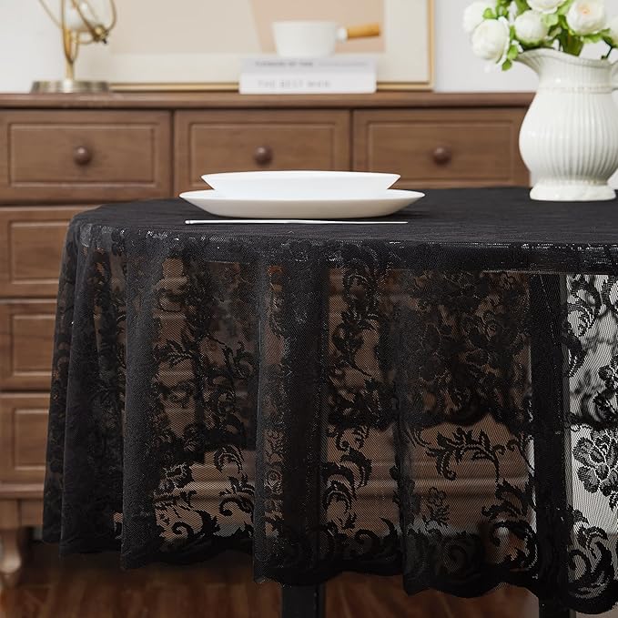 LinenZone Extra Large Black Round Tablecloth - Image 3