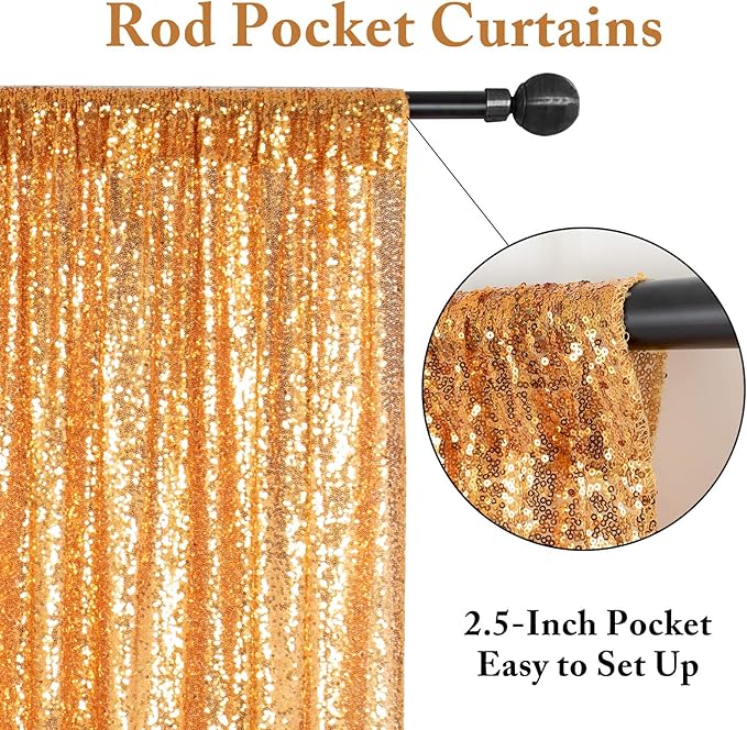 ShinyBeauty Gold Sequin Curtains 4 Panels Golden Backdrop Photo Backdrops - Image 3