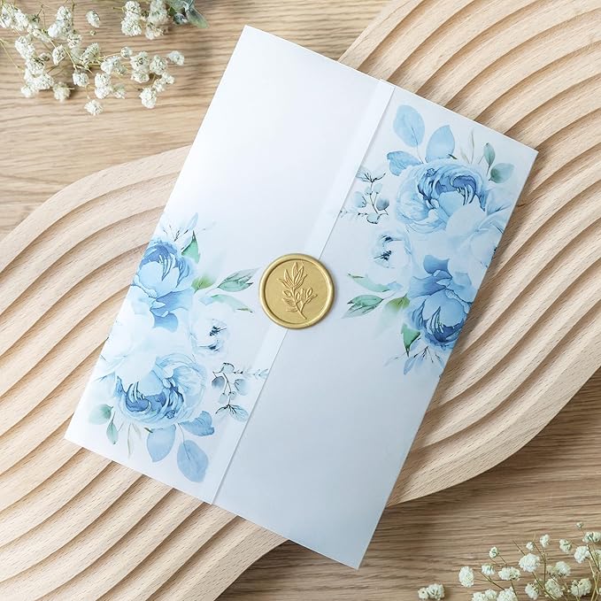 PONATIA 50PCS Vellum Jackets for 5x7 Invitation Cards- 135GSM Light Blue Floral - Image 3