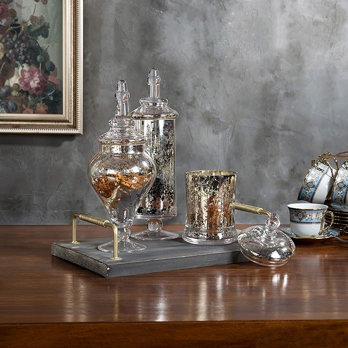 MyGift Set of 3 Silver Mercury Glass Apothecary Jars, Weddings Centerpiece - Image 2