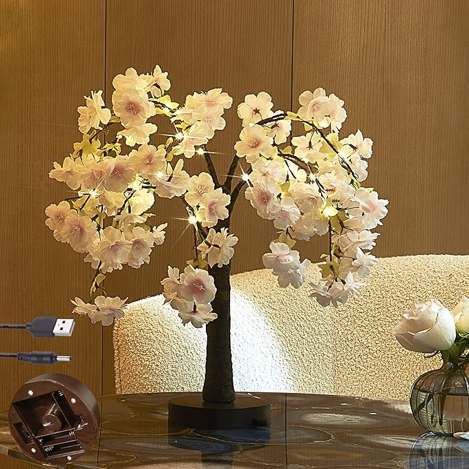 LITBLOOM Lighted Cherry Blossom Tree Pink 18IN 40 LED by LITBLOOM