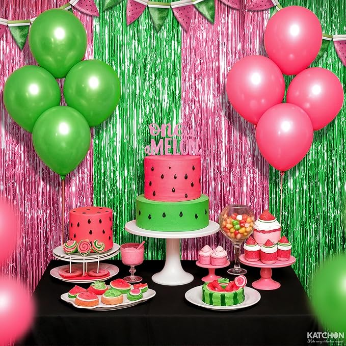 KatchOn, XtraLarge Green and Pink Fringe Backdrop, One in A Melon Party - Image 5