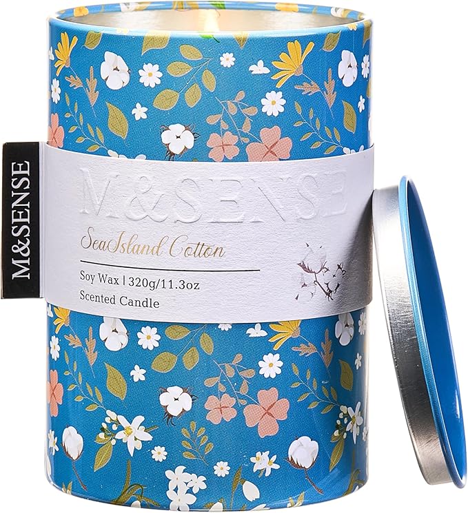 M&SENSE Sea Island Cotton Scented Candle, Medium Jar Candle 11.3oz Natural Soy by MSENSE