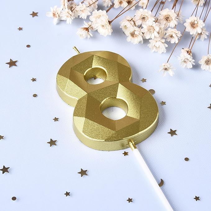 PHD CAKE 2.76 Inch Crystal Gold 8 Number Birthday Candles, Cake Number Candles - Image 2