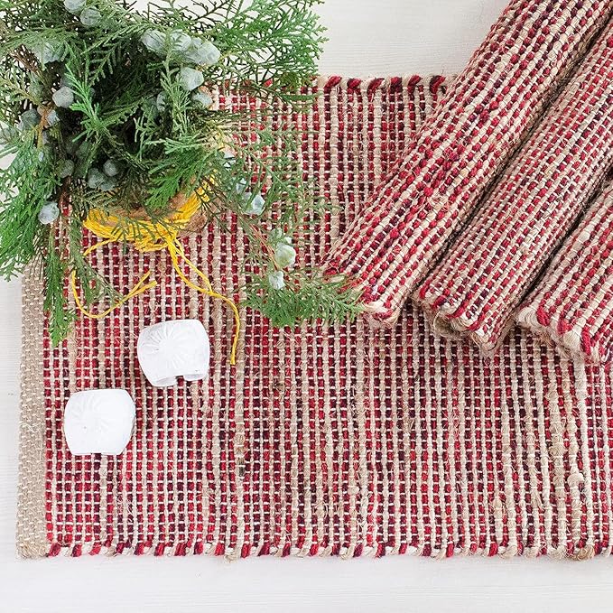 Chardin Home Natural Jute & Red Placemats, 13x19 Inch Dining Table Placemats by ChardinHome