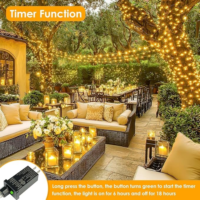 2Pack Each 66Ft 200 LED Fairy Lights Plug in, Waterproof String Lights Outdoor - Image 4