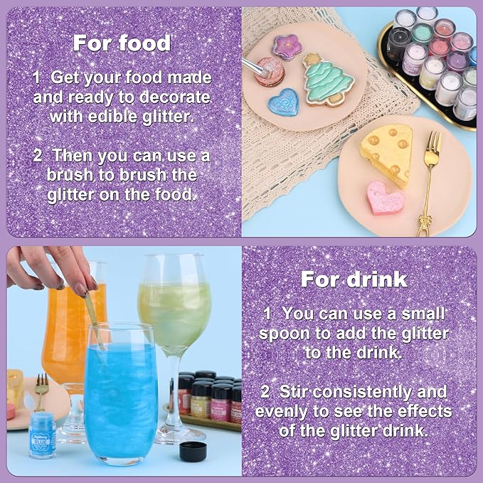 Purple Edible Glitter - 5g Food Grade Cake Decorating Shimmering Glitter - Image 4