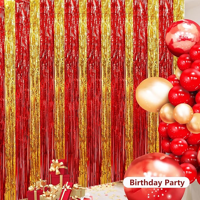 BEISHIDA Red Gold Door Streamers Backdrop Foil Fringe Tinsel Party Streamers - Image 3